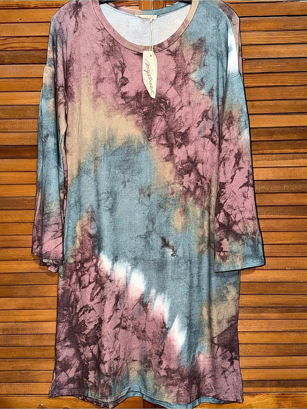 Mystree long-sleeve tie-dye tunic top or mini dress Size L NWT